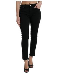 Dolce & Gabbana - Zwarte Skinny Denim Jeans Met Logo - Lyst