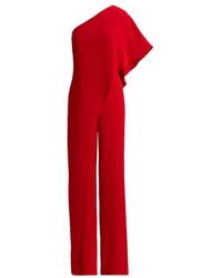Ralph Lauren - Jumpsuits & Playsuits ,Rood ,Polyester Cape Georgette One-Shoulder Jumpsuit - Lyst