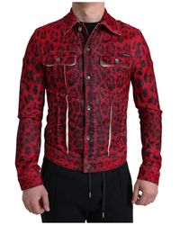 Dolce & Gabbana - Rote leoparden denim jacke - Lyst