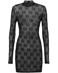 Philipp Plein - Kleedjes ,Zwart ,Polyester Short Dress Monogram - Lyst