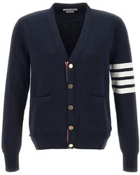 Thom Browne - Truien & Vesten ,Blauw ,Katoen Cotton Crepe V-Neck Cardigan - Lyst