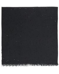 Brunello Cucinelli - Sciarpa in cashmere e seta nera con paillettes - Lyst