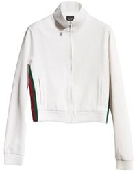 Gucci - Hoodies & Sweatvesten ,Wit ,Katoen Rib Katoenen Rits Sweatshirt Met Web - Lyst