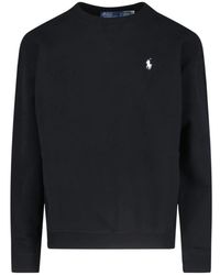 Ralph Lauren - Hoodies & Sweatvesten ,Zwart ,Katoen Zwarte Logo Crewneck Sweater - Lyst