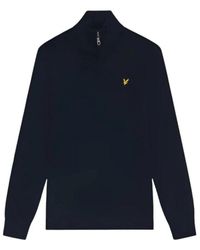 Lyle & Scott - Truien & Vesten ,Blauw ,Katoen Cotton Merino 1/4 Zip Jumper - Lyst