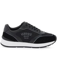 Versace - Schoenen ,Zwart ,Leer Milano Sneakers Met Barocco Patroon - Lyst