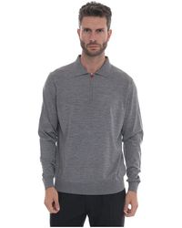 Kiton - Truien & Vesten ,Grijs ,Wol Polo Shirt Met Lange Mouwen En Halve Rits - Lyst
