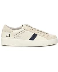 Date - Witte Leren Sneakers Met Blauw Suède - Lyst
