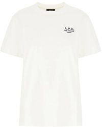 A.P.C. - Tops ,Wit ,Katoen T-Shirt Met Geborduurd Logo En Ronde Hals - Lyst