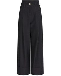 Fendi - Broeken ,Blauw ,Wol Någestreepte Wollen Broek - Lyst