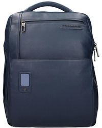 Piquadro - Blaue Leder-Rucksäcke Mit Frontlogo - Lyst
