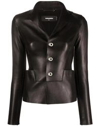 DSquared² - Jassen ,Zwart ,Leer Leren Jas Met Slim Fit - Lyst