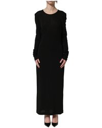 Dolce & Gabbana - Kleedjes ,Zwart ,Katoen Maxi Jurk Met Lange Mouwen En Aansluitende Pasvorm - Lyst