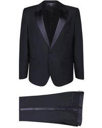 Dolce & Gabbana - Kostuums ,Blauw ,Wol Wollen Pak Driedelig Enkelknoops - Lyst