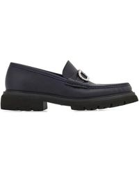 Ferragamo - Blaue Lederslipper Mit Flacher Sohle - Lyst