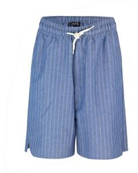A.P.C. - Blaue Leinen-Shorts Mit Streifen Und Kordelzug - Lyst