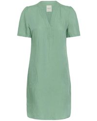 Part Two - Kleedjes ,Groen ,Linnen Simple V-Neck Jurk - Lyst