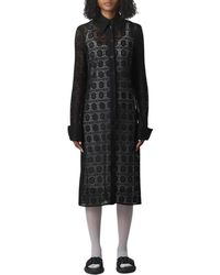 Sportmax - Elegante Zwarte Kanten Midi Jurk - Lyst