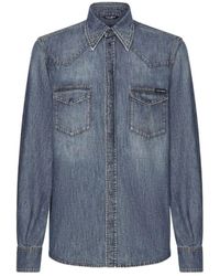 Dolce & Gabbana - Blaues denim hemd mit spitzem kragen - Lyst
