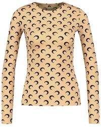 Marine Serre - Tops ,Bruin ,Bruine Moon Jersey Crewneck Top T-Shirt - Lyst