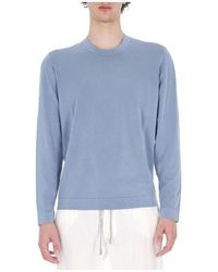 Drumohr - Tops ,Blauw ,Katoen T-Shirt Met Lange Mouwen Van Lichtgewicht, Gematteerd Katoen - Lyst