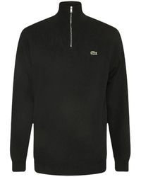 Lacoste - Zwarte Katoenen Jersey Sweater Met Rits Van - Lyst