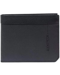 Piquadro - Accessoires ,Zwart ,Leer Portemonnee Met Muntvak - Lyst