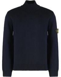Stone Island - Truien & Vesten ,Blauw ,Katoen Turtleneck Trui Met Ribboorden - Lyst