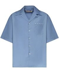 Marni - Overhemden ,Blauw ,Katoen Bowling Shirt Logo - Lyst