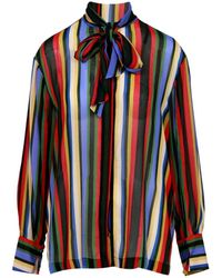 Semicouture - Overhemden ,Veelkleurig ,Gestreepte Creponne Blouse Met Sjaalkraag - Lyst