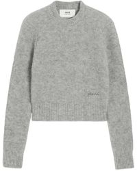 Ami Paris - Truien & Vesten ,Grijs ,Grijze Crew Neck Sweater Met Logo - Lyst