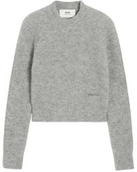 Ami Paris - Cropped Sweater With Ribbed Hem - Lyst