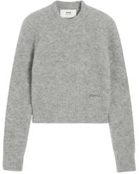 Ami Paris - Truien & Vesten ,Grijs ,Grijze Crew Neck Sweater Met Logo - Lyst