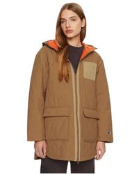 Champion - Jassen ,Bruin ,Outdoor Gewatteerde Jas Met Capuchon - Lyst