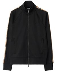 Burberry - Hoodies & Sweatvesten ,Zwart ,Katoen Sweatshirt Met Rits En Ruitpatroon - Lyst