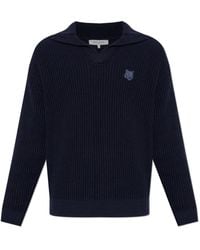 Maison Kitsuné - Truien & Vesten ,Blauw ,Katoen Fox Head Cotton Ribbed Polo Jumper - Lyst