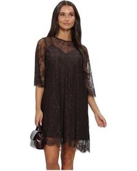 Y.A.S - Kleedjes ,Zwart ,Leer Slwdaphne Midi-Jurk Met Kanten 3/4 Mouwen - Lyst