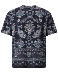 Etro - Tops ,Blauw ,Katoen T-Shirt Met Paisley-Patroon - Lyst
