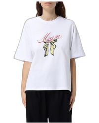 MSGM - Tops ,Wit ,Katoen T-Shirt - Lyst