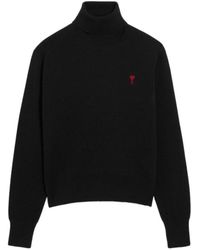 Ami Paris - Truien & Vesten ,Zwart ,Wol Ami De Coeur Turtle Neck Sweater - Lyst