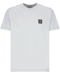 Stone Island - Blaues baumwoll-t-shirt mit logopatch - Lyst