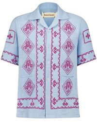 BAZISZT - Mexicaans Katoenen Shirt Blauw Roze - Lyst