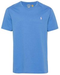 Ralph Lauren - Blaues crewneck t-shirt mit gesticktem pony - Lyst