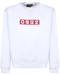 DSquared² - Hoodies & Sweatvesten ,Wit ,Katoen Logo Print Katoenen Sweatshirt Ronde Hals Lange Mouwen - Lyst