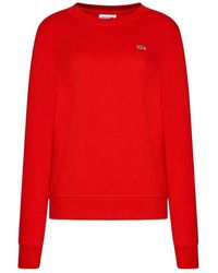 Lacoste - Hoodies & Sweatvesten ,Rood ,Katoen Classic Crew-Neck Rode Sweatshirt - Lyst