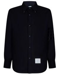 Thom Browne - Dunkelblauer wollmantel mit 4-bar-detail - Lyst