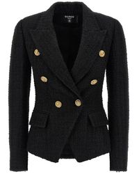 Balmain - Jassen ,Zwart ,Tweed Double-Breasted Tweed Blazer - Lyst