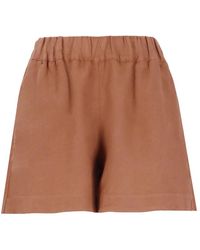 120% Lino - Shorts in lino marrone vita elastica donna - Lyst