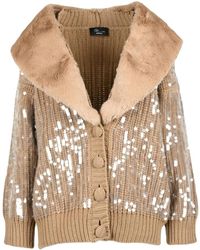Blumarine - Pailletten-Strickjacke Mit Plüschkragen - Lyst