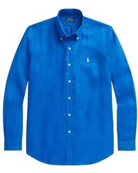 Ralph Lauren - Blaues leinenhemd custom fit - Lyst